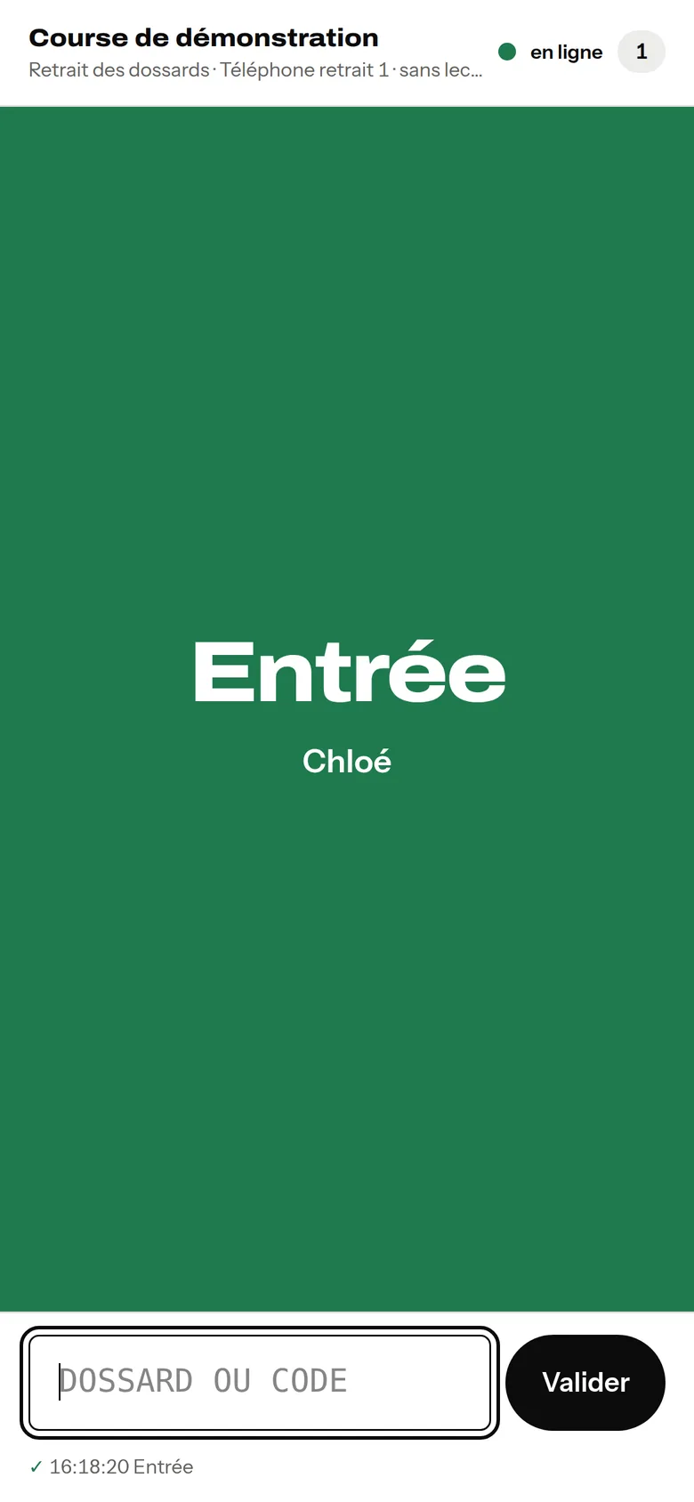 Passage accepté, en vert