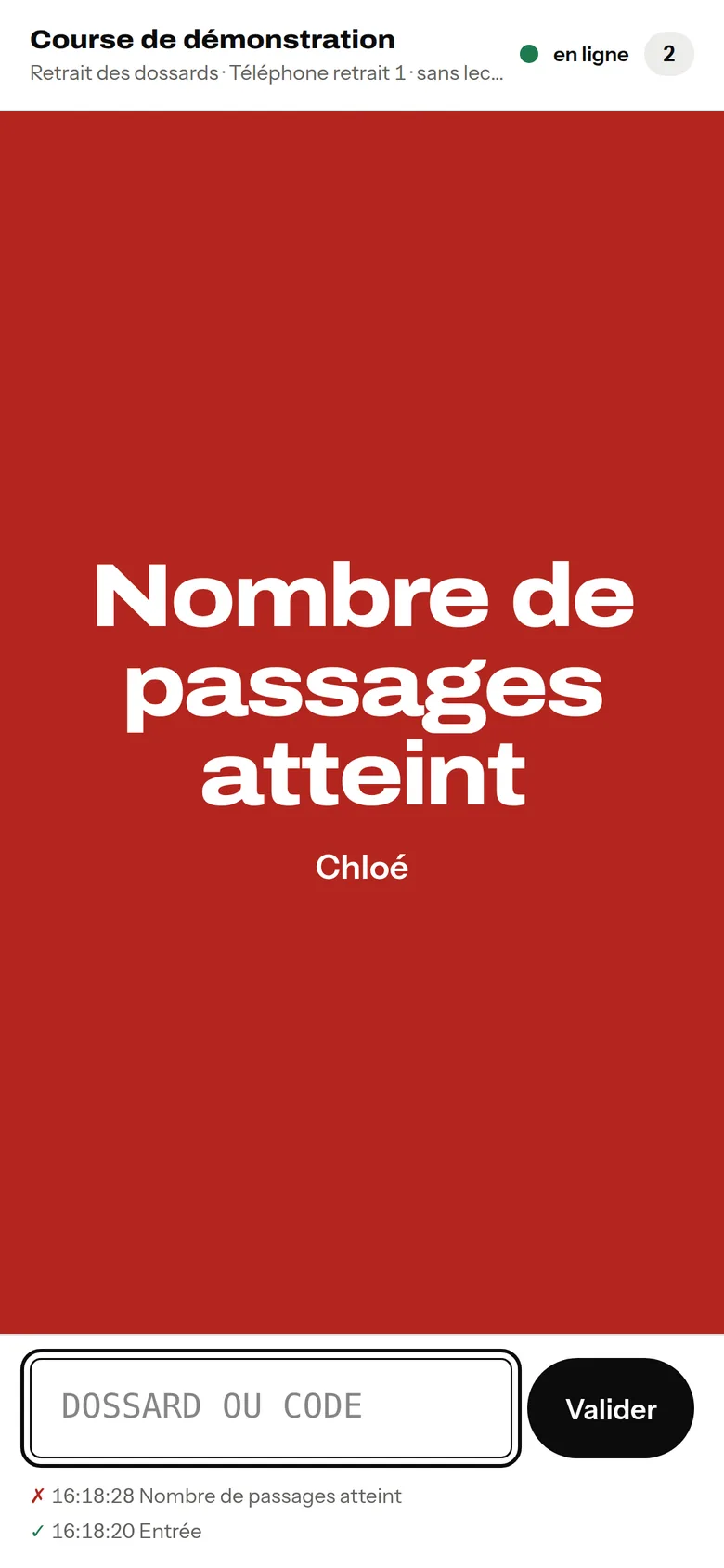 Second passage refusé, en rouge, avec sa raison